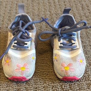 Adidas Pink and Blue Sneakers with Sporty Floral Design size 3